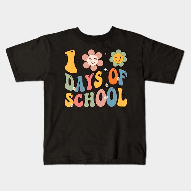 Happy 100th Day Of School Groovy 100 Days Of School Teacher Kids T-Shirt by deptrai0023